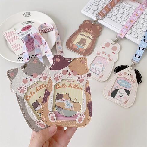 لطيف شارة حامل الحبل الكرتون القط حامل بطاقة الهوية kawaii معرف شارة مفاتيح الحبل حزام الرقبة الحبل بو الجلود شارة حامل للنساء الفتيات الفتيان (القط-1) in Saudi Arabia