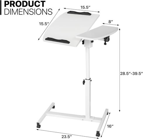 MoNiBloom Mobile Standing Desk, Tilting, Portable Height Adjustable Sit Stand Work Table Overbed Laptop Table Computer Cart with Wheels for Bed Couch Office, Black in Kuwait