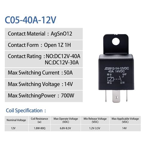 مرحل السيارة 4 Pin 12V 40A SPST موديل JD2912-1H-12VDC 40A 14VDC، متوافق مع مفاتيح السيارات والمبتدئين، 10 عبوات in Kuwait