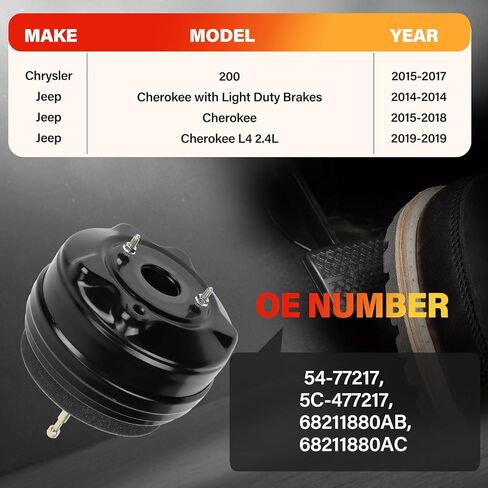54-77217 Vacuum Power Brake Booster Compatible with Jeep Cherokee 2014-2019 & Chrysler 200 2015-2017, 2.4L, Replace OE 5C-477217, 68211880AB, 68211880AC, 5477217, 5C477217 in Saudi Arabia