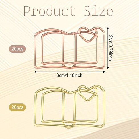 40Pcs Book Clips, Rose Gold Fun Paper Clips, Shaped Paper Clip Funny Bookmarks Planner, Decorative Papers Clip to Hold Book Open for Fun Office Supplies School Gifts Wedding Decoration in Saudi Arabia