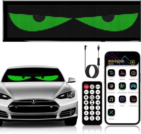 KZO 23.6x4.73 بوصة LED ضوء عيون الشيطان للزجاج الأمامي لشاحنة السيارة قطعة واحدة، مع التطبيق/جهاز التحكم عن بعد، نص/صورة DIY، مقاومة للماء، شاشة LED مرنة للحفلات/المتجر/الديكور in Kuwait