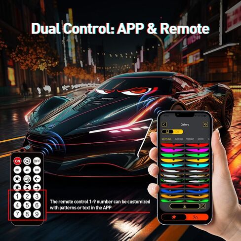 KZO 23.6x4.73 بوصة LED ضوء عيون الشيطان للزجاج الأمامي لشاحنة السيارة قطعة واحدة، مع التطبيق/جهاز التحكم عن بعد، نص/صورة DIY، مقاومة للماء، شاشة LED مرنة للحفلات/المتجر/الديكور in Kuwait