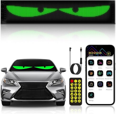 KZO 23.6x4.73 بوصة LED ضوء عيون الشيطان للزجاج الأمامي لشاحنة السيارة قطعة واحدة، مع التطبيق/جهاز التحكم عن بعد، نص/صورة DIY، مقاومة للماء، شاشة LED مرنة للحفلات/المتجر/الديكور in Kuwait