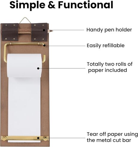 LONGFEIXIANG Retro Memo Clipboard Roll Paper, Tear-Off Dual-Color Roll Paper(White and Khaki Wood Grain), Comes with Faux Wood Pencil, Suitable for Home, Office, Memo Board, and to-Do Lists in Saudi Arabia