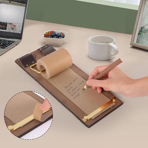 LONGFEIXIANG Retro Memo Clipboard Roll Paper, Tear-Off Dual-Color Roll Paper(White and Khaki Wood Grain), Comes with Faux Wood Pencil, Suitable for Home, Office, Memo Board, and to-Do Lists in Saudi Arabia