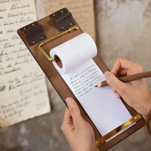 LONGFEIXIANG Retro Memo Clipboard Roll Paper, Tear-Off Dual-Color Roll Paper(White and Khaki Wood Grain), Comes with Faux Wood Pencil, Suitable for Home, Office, Memo Board, and to-Do Lists in Saudi Arabia