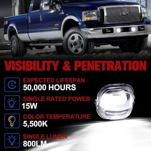 مصباح ضباب LED FIERYRED متوافق مع 2005 2006 2007 F250 وF350، مصباح ضباب القيادة OEM مع لمبة LED، IP 68 مقاوم للماء in Kuwait