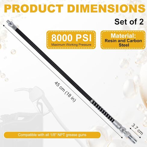 Grease Gun Accessory Kit, 18 Inch Spring Flex Hose with Grease Gun Coupler 8000PSI 1/8" NPT Threads Grease Gun Fittings in Saudi Arabia