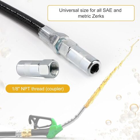 Grease Gun Accessory Kit, 18 Inch Spring Flex Hose with Grease Gun Coupler 8000PSI 1/8" NPT Threads Grease Gun Fittings in Saudi Arabia