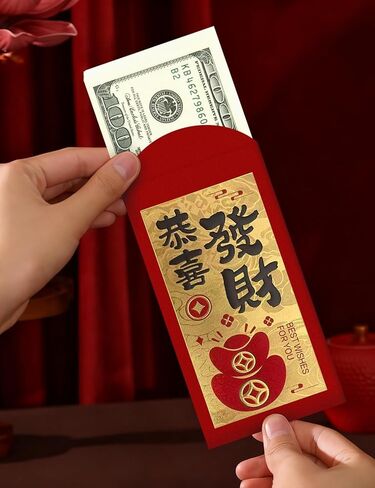 Luxury Black Gold Red Envelopes, 24 Pcs Chinese New Year Ang Bao with 6 Festive Designs, Premium 205GSM Glitter Paper for Lucky Money in Saudi Arabia