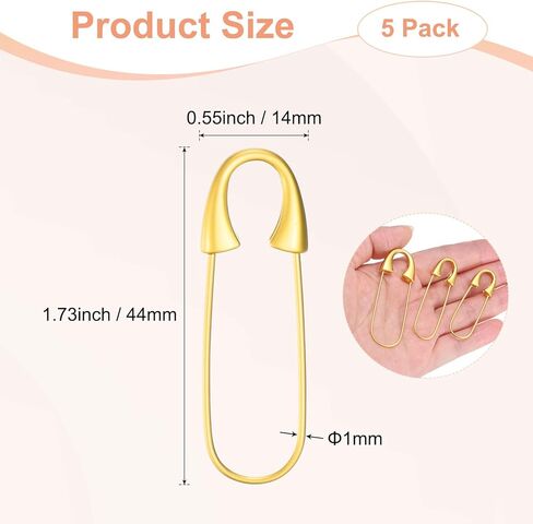 5-Pack Large Safety Pin, 1.93 in(49mm) Zinc Alloy Heavy Brooch Pin for Sewing Clothes/Costume/Skirts Garments/Craft Supplies, Decorative Safety Pins [Silver Tone] in Kuwait