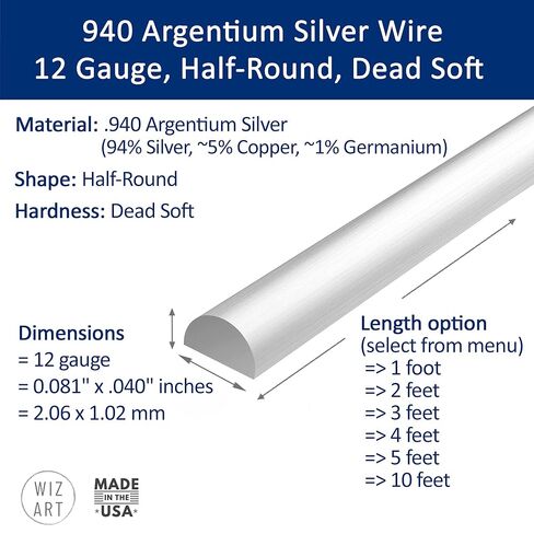 22 مقياس، نصف دائري، ناعم جدًا، سلك فضي أرجنتيوم 940 - 10 قدم - لفن المجوهرات من WIZART in Kuwait