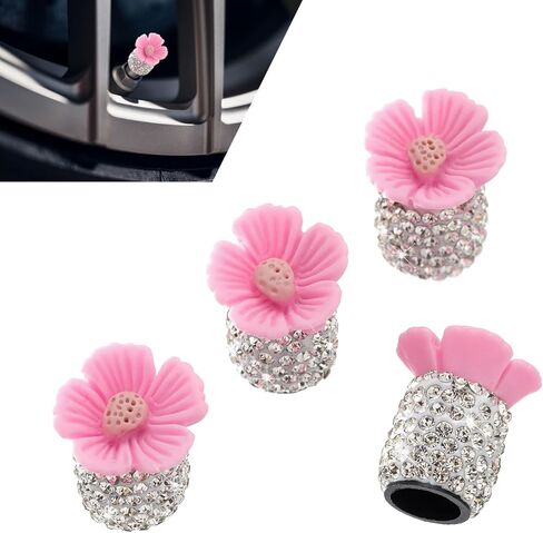 4 قطع من أغطية جذعية الصمام اللامع، صمام إطار عجلة السيارة اللطيف على شكل زهرة ساكورا، أغطية أغطية هوائية أوتوماتيكية جذابة مضادة للغبار، عالمية للسيارات والشاحنات والدراجات والدراجات النارية (وردي) in Kuwait