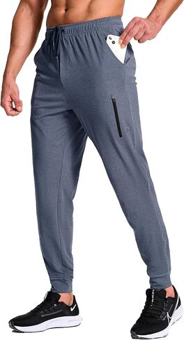 Men's Athletic Joggers Stretch Sweatpants with Zipper Pockets Running Workout Gym Track Golf Pants for Men in Saudi Arabia