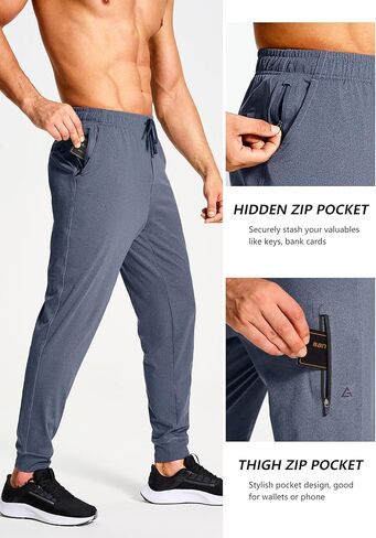 Men's Athletic Joggers Stretch Sweatpants with Zipper Pockets Running Workout Gym Track Golf Pants for Men in Saudi Arabia