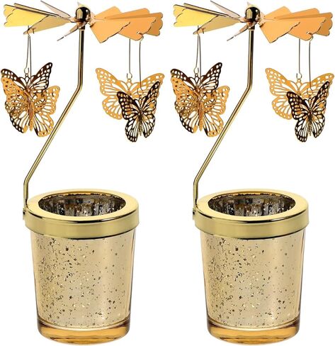 Garneck Spinning Candle Holder Butterfly Design Rotating Tealight Candle Stand Table Centerpiece Tabletop Decoration for Home Party Wedding (Golden) in Saudi Arabia