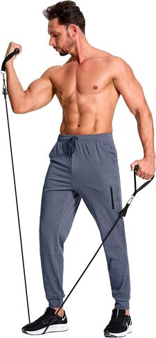 Men's Athletic Joggers Stretch Sweatpants with Zipper Pockets Running Workout Gym Track Golf Pants for Men in Saudi Arabia