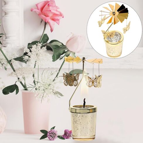 Garneck Spinning Candle Holder Butterfly Design Rotating Tealight Candle Stand Table Centerpiece Tabletop Decoration for Home Party Wedding (Golden) in Saudi Arabia
