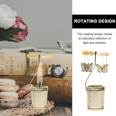 Garneck Spinning Candle Holder Butterfly Design Rotating Tealight Candle Stand Table Centerpiece Tabletop Decoration for Home Party Wedding (Golden) in Saudi Arabia