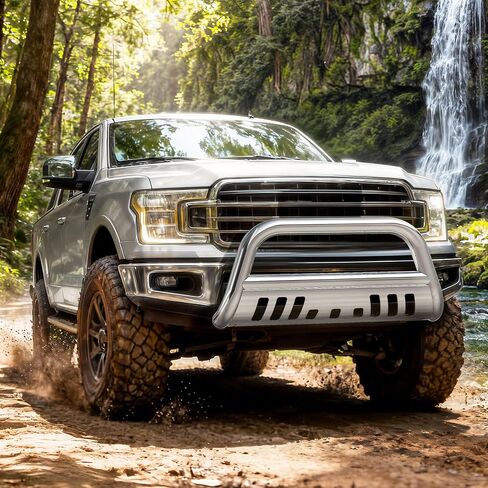 YITAMOTOR Bull Bar Compatible for 2007-2021 Toyota Tundra/2008-2022 Sequoia w/LED Light Bar, 3" Stainless Steel Black Tubing Brush Push Bar Front Bumper Grille Guard Include Skid Plate in Kuwait