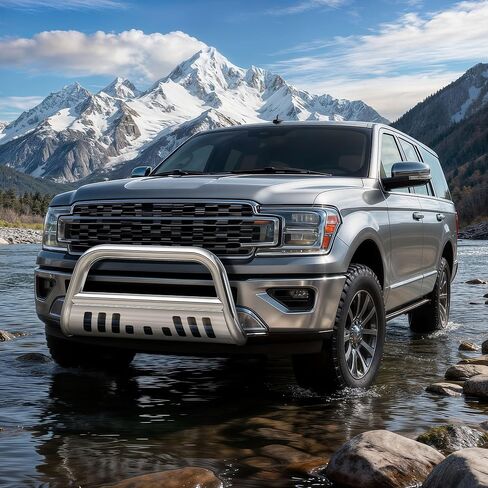 YITAMOTOR Bull Bar Compatible for 2007-2021 Toyota Tundra/2008-2022 Sequoia w/LED Light Bar, 3" Stainless Steel Black Tubing Brush Push Bar Front Bumper Grille Guard Include Skid Plate in Kuwait