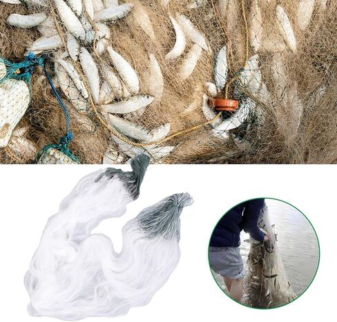 Fishing Net, 50m Length 1.5m Height 3 Layers Heavy Fishing Net with Float Fishing Accessories Handmade Nylon Material Fishing Net (4 Fingers) in Kuwait