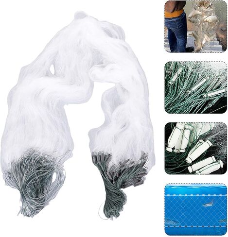 Fishing Net, 50m Length 1.5m Height 3 Layers Heavy Fishing Net with Float Fishing Accessories Handmade Nylon Material Fishing Net (4 Fingers) in Kuwait