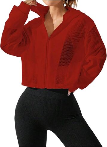 SweatyRocks Women's Activewear Long Sleeve Sheer Mesh Hooded Full Zip Sports Track Jacket Black Small in Saudi Arabia