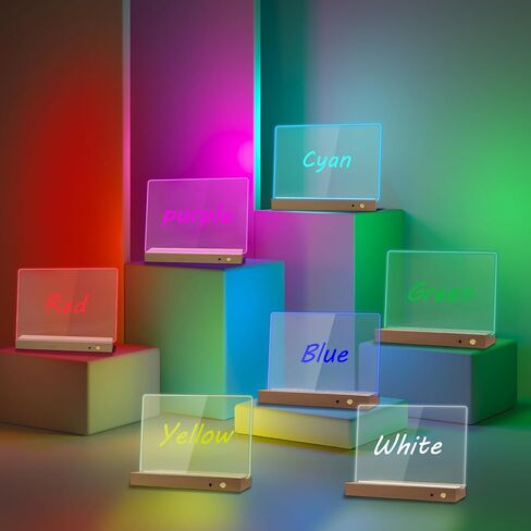لوحة مسح جاف أكريليك لاسلكية مع ضوء LED - لوحة رسائل مضيئة مقاس 12 × 10 بوصة مع حامل، 7 أوضاع ألوان، 12 قلم تحديد، شاحن USB، مثالية للمكتب، المنزل، رسومات الشعار المبتكرة، والتخطيط in Kuwait