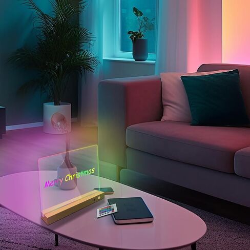 لوحة مسح جاف أكريليك لاسلكية مع ضوء LED - لوحة رسائل مضيئة مقاس 12 × 10 بوصة مع حامل، 7 أوضاع ألوان، 12 قلم تحديد، شاحن USB، مثالية للمكتب، المنزل، رسومات الشعار المبتكرة، والتخطيط in Kuwait