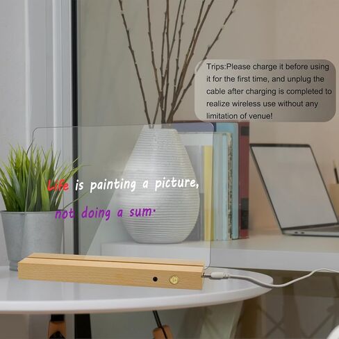 لوحة مسح جاف أكريليك لاسلكية مع ضوء LED - لوحة رسائل مضيئة مقاس 12 × 10 بوصة مع حامل، 7 أوضاع ألوان، 12 قلم تحديد، شاحن USB، مثالية للمكتب، المنزل، رسومات الشعار المبتكرة، والتخطيط in Kuwait