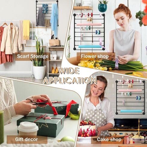 Menkxi 9 Tier Wall Mounted Ribbon Organizer Christmas Metal Ribbon Holder Organizer Rack Wrapping Paper Storage for Sewing Craft Mesh Thread Tape Wreath Crochet Craft Room Flower Shop (White) in Saudi Arabia
