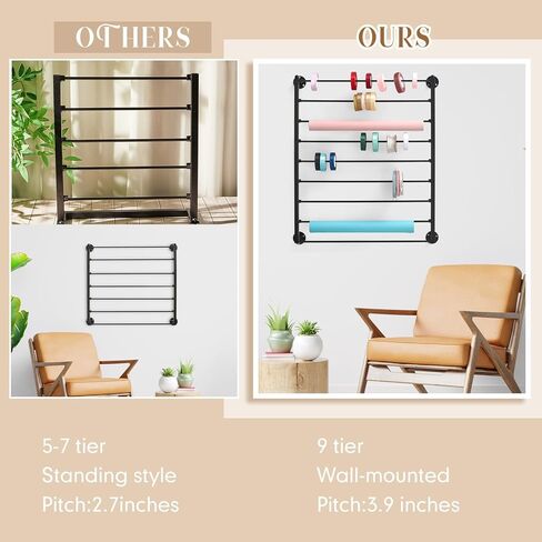 Menkxi 9 Tier Wall Mounted Ribbon Organizer Christmas Metal Ribbon Holder Organizer Rack Wrapping Paper Storage for Sewing Craft Mesh Thread Tape Wreath Crochet Craft Room Flower Shop (White) in Saudi Arabia