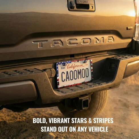 American Flag License Plate Frames for Car, Patriotic USA Stars and Stripes, 2 Pack with Screws and Screw Covers, License Plate Frame Holders, Rustic Style in Kuwait