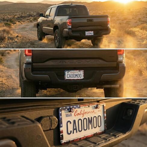 American Flag License Plate Frames for Car, Patriotic USA Stars and Stripes, 2 Pack with Screws and Screw Covers, License Plate Frame Holders, Rustic Style in Kuwait