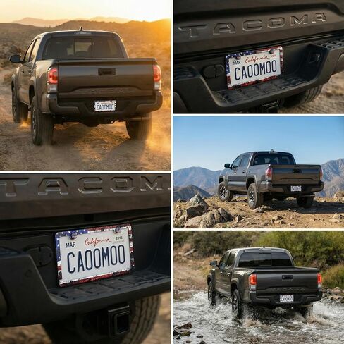 American Flag License Plate Frames for Car, Patriotic USA Stars and Stripes, 2 Pack with Screws and Screw Covers, License Plate Frame Holders, Rustic Style in Kuwait