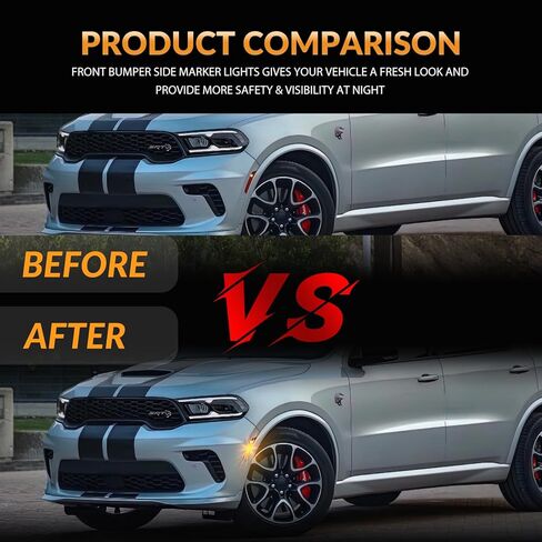 LED Side Marker Lights for 2021 2022 2023 2024 2025 Dodge Durango Front Bumper Marker Lamp Reflectors 2PCS, Smoked Len (White) in Saudi Arabia