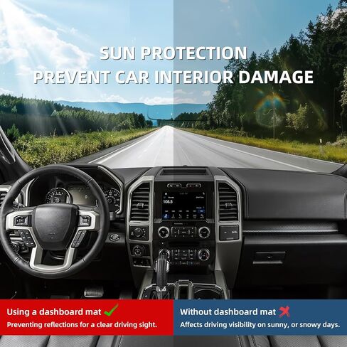 حصيرة غطاء لوحة القيادة لسيارة Ford F150 2015 2016 2017 2018 2019 2020 بوليستر مخصص مناسب لسيارة Ford F-150 F 150 Dash Cover (F150 2015-2020، أسود) in Kuwait