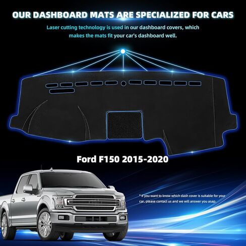 حصيرة غطاء لوحة القيادة لسيارة Ford F150 2015 2016 2017 2018 2019 2020 بوليستر مخصص مناسب لسيارة Ford F-150 F 150 Dash Cover (F150 2015-2020، أسود) in Kuwait