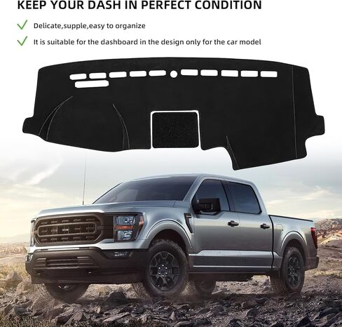 حصيرة غطاء لوحة القيادة لسيارة Ford F150 2015 2016 2017 2018 2019 2020 بوليستر مخصص مناسب لسيارة Ford F-150 F 150 Dash Cover (F150 2015-2020، أسود) in Kuwait