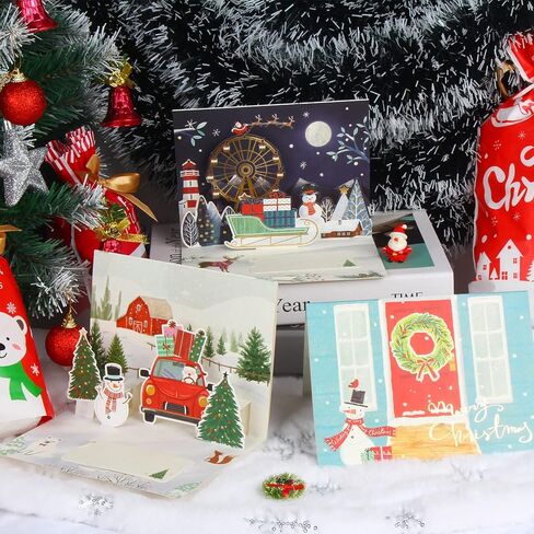 LOKIPA 3D Pop Up Christmas Cards, 4PCS Christmas Greeting Cards with Envelopes for Xmas, Holiday, New Year, Xmas Gift in Saudi Arabia