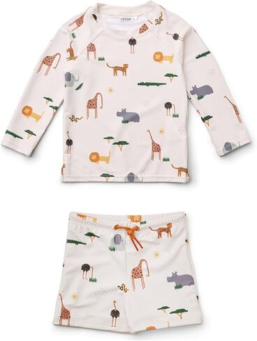 Toddler Boys Two Piece Swimsuit Rash Guard Set Long Sleeve Swim Shirt Swim Trunks& Shorts Bathing Suit in Saudi Arabia