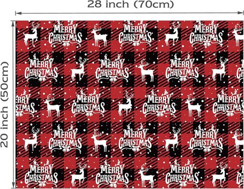 MotiGiftie Christmas Wrapping Paper for Kids Adults - 8 Sheets Xmas Wrapping Paper with Green/Black Plaid, Reindeer, Snowflakes, Xmas trees, “Merry Christmas" Words - 28 x 20 Inches, Easy to Store in Saudi Arabia