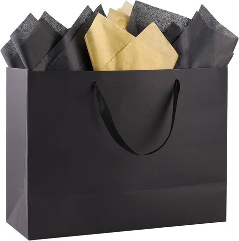 Addblu 3 Pack Extra Large Black Gift Bags with Handles - Includes 9 Tissue Papers, 16x6x12 Inches for Men Birthday Party, Wedding, Father's Day, Shopping Business, Thanksgiving, Christmas (Extra Large - 3Pcs) in Saudi Arabia
