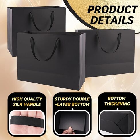 Addblu 3 Pack Extra Large Black Gift Bags with Handles - Includes 9 Tissue Papers, 16x6x12 Inches for Men Birthday Party, Wedding, Father's Day, Shopping Business, Thanksgiving, Christmas (Extra Large - 3Pcs) in Saudi Arabia