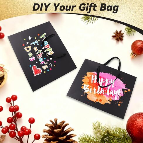 Addblu 3 Pack Extra Large Black Gift Bags with Handles - Includes 9 Tissue Papers, 16x6x12 Inches for Men Birthday Party, Wedding, Father's Day, Shopping Business, Thanksgiving, Christmas (Extra Large - 3Pcs) in Saudi Arabia