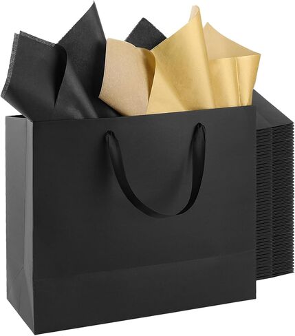 Addblu 3 Pack Extra Large Black Gift Bags with Handles - Includes 9 Tissue Papers, 16x6x12 Inches for Men Birthday Party, Wedding, Father's Day, Shopping Business, Thanksgiving, Christmas (Extra Large - 3Pcs) in Saudi Arabia