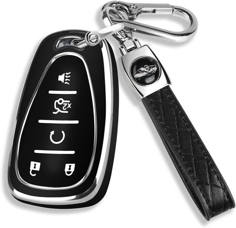 QBUC for Chevy Key Fob Cover With Keychain Chrome Silver Trim Soft TPU Protection Case Compatible with 2016-2024 Chevy Equinox Malibu Camaro Blazer Traverse Trailblazer 5 Button（Pink） in Saudi Arabia