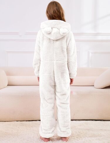Flygo Girls Fleece Jumpsuits Fuzzy Hooded Rompers Kids Zip up Onesie Romper Costume Warm Winter Clothes 5-14 Years in Saudi Arabia